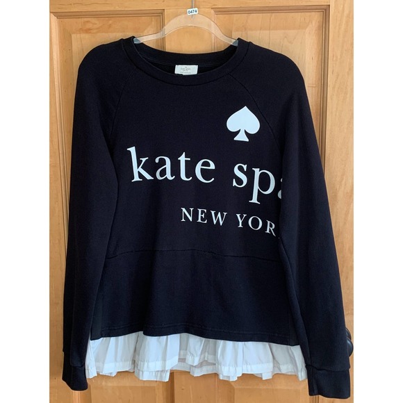 EUC, Kate Spade NY Sz M Women’s Long Sleeve Black/White Sweatshirt w/Ruffle - Picture 4 of 15